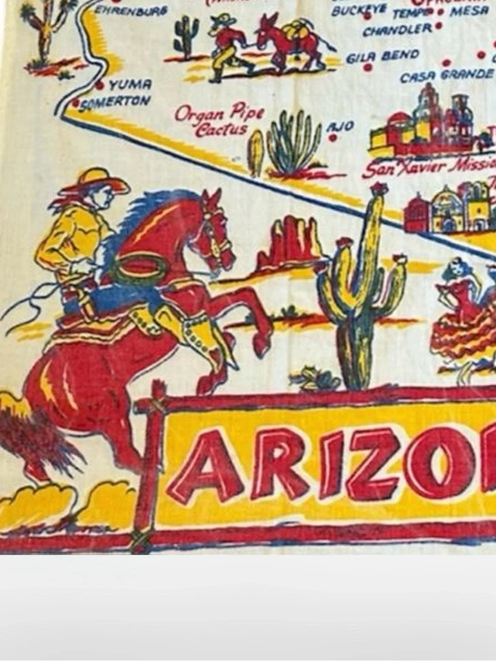 Vintage 1960’s Arizona Souvenir Tea Towel with Southwestern Map